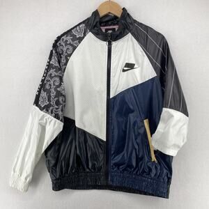 NIKE Jacket Womens S NSW Sportswear Woven Track Loose Fit Patchwork White Black